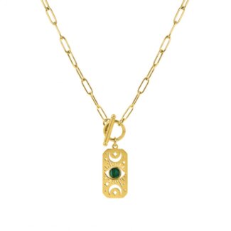 Collier Œil rectangulaire Femme Acier inoxydable doré et Malachite synthétique ROBBEZ MASSON