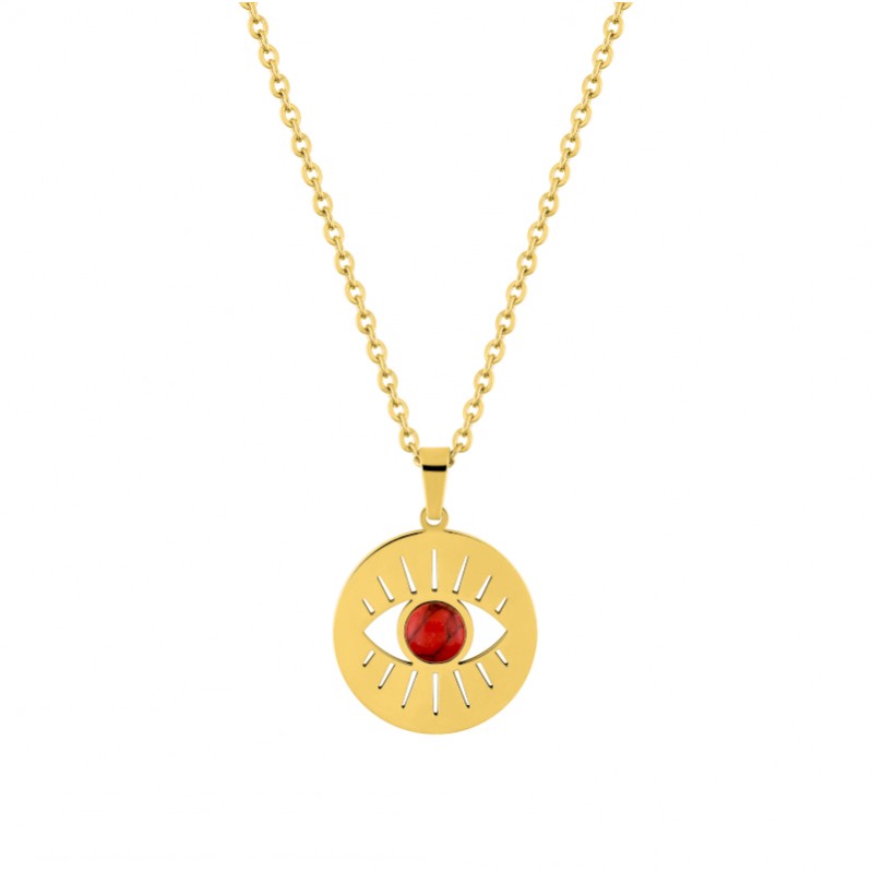 collier-femme-oeil-turquoise-rouge-acier-inoxydable-doré-robbez-masson-432139 Collier Œil Femme Acier inoxydable doré et Turquoise rouge synthétique ROBBEZ MASSON