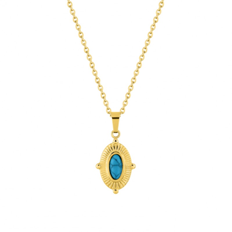 Collier Femme Acier inoxydable doré et Turquoise synthétique ROBBEZ MASSON