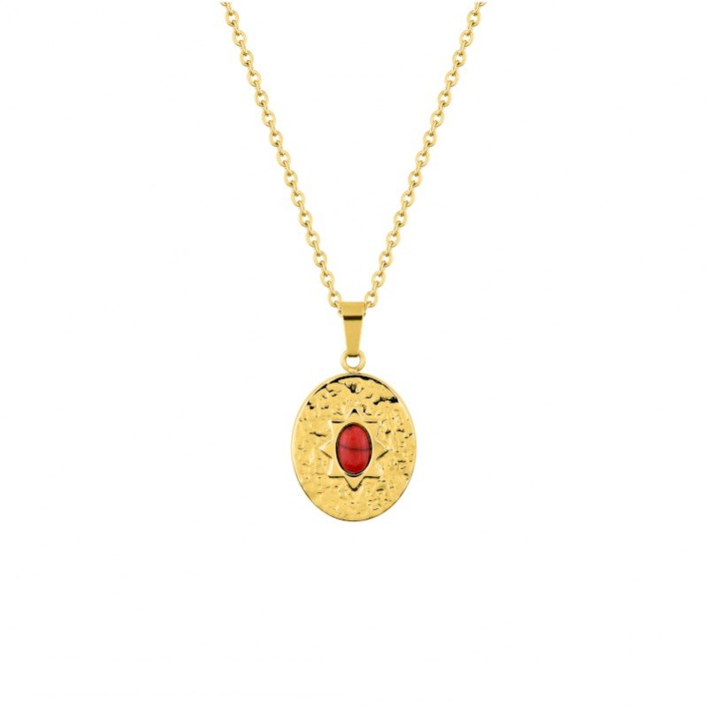 collier-femme-turquoise-rouge-acier-inoxydable-doré-robbez-masson-432121 Collier Femme Acier inoxydable doré et Turquoise rouge synthétique ROBBEZ MASSON