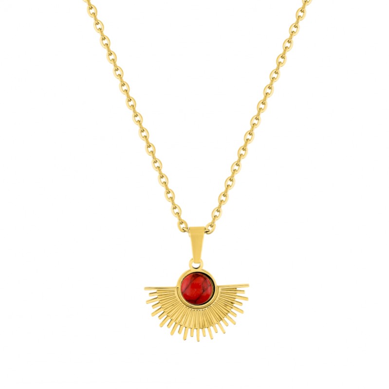 Collier Femme Acier inoxydable doré et Turquoise rouge synthétique ROBBEZ MASSON