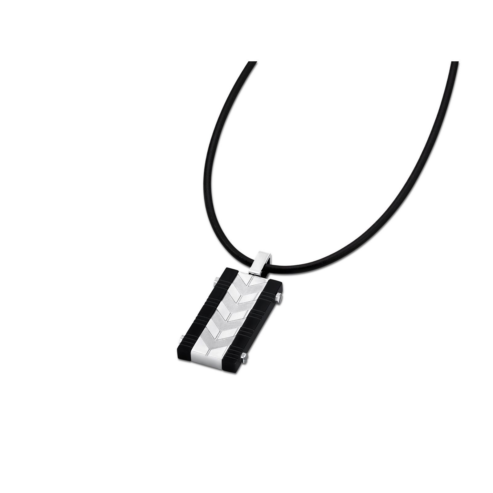 Collier Homme Acier inoxydable gris et noir, cordon caoutchouc LOTUS LS1729-1/2
