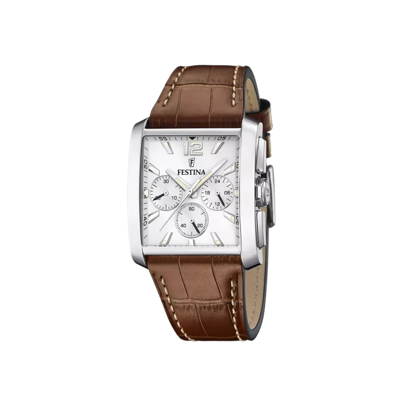 montre-FESTINA-homme-rectangulaire-acier-inoxydable-et-cuir-marron-F20636-1 Montre » On the Square » Homme Acier inoxydable et Cuir marron FESTINA F20636/1
