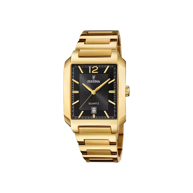 montre-FESTINA-noire-homme-acier-inoxydable-doré-f20678-4 Montre » On the Square » Homme Acier inoxydable doré FESTINA F20678/4