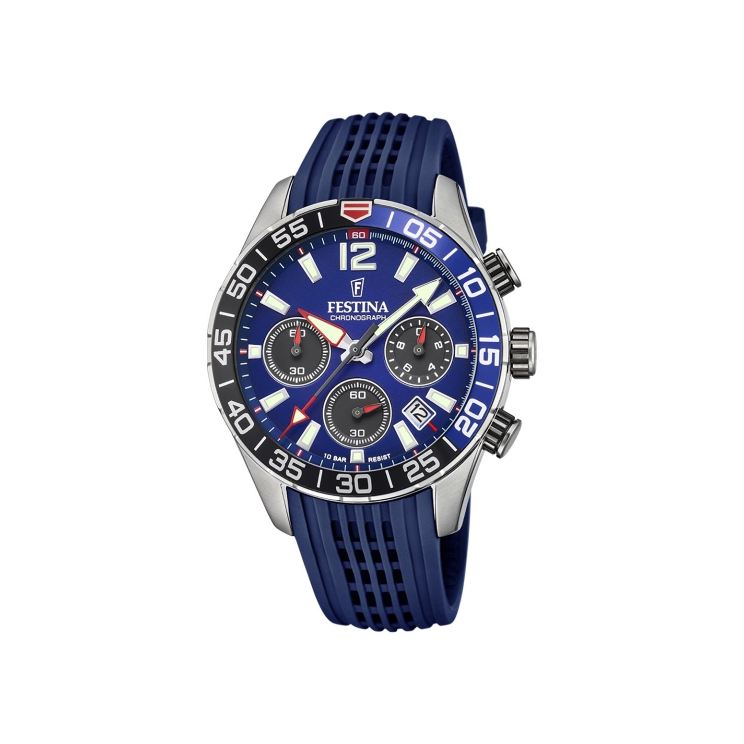 montre-chrono-homme-acier-inoxydable-et-caoutchouc-FESTINA-F20517-1 Montre Chrono Sport Homme, Acier inoxydable et Caoutchouc bleu FESTINA F20517/1