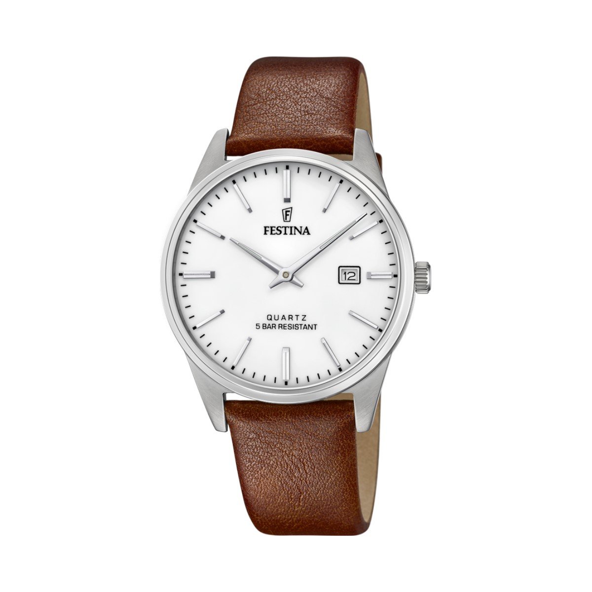 montre-classique-homme-FESTINA-cuir-marron-et-acier-inoxydable-F20512-2 Montre Classique Homme Acier inoxydable et Cuir marron FESTINA F20512/2