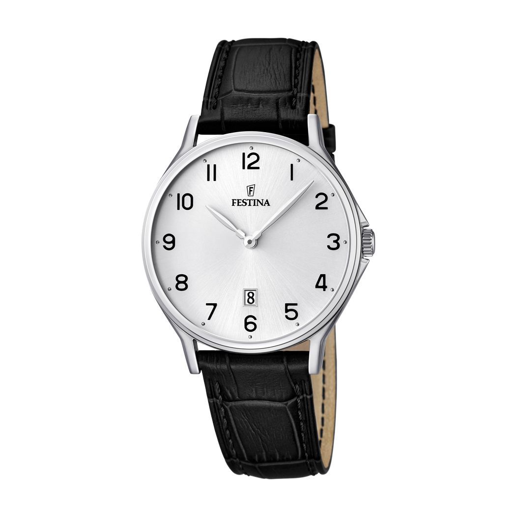 montre-classique-homme-FESTINA-cuir-noir-et-acier-inoxydable-F16745-1 Montre Classique Homme, Acier inoxydable et Cuir noir FESTINA F16745/1