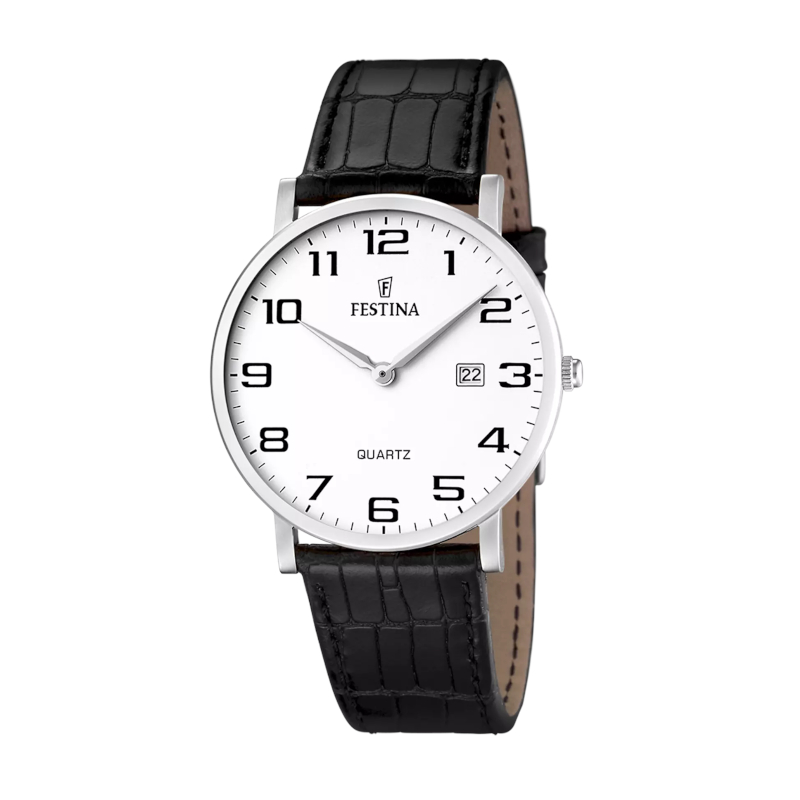 Montre classique Homme Acier inoxydable et cuir noir FESTINA F16476/1