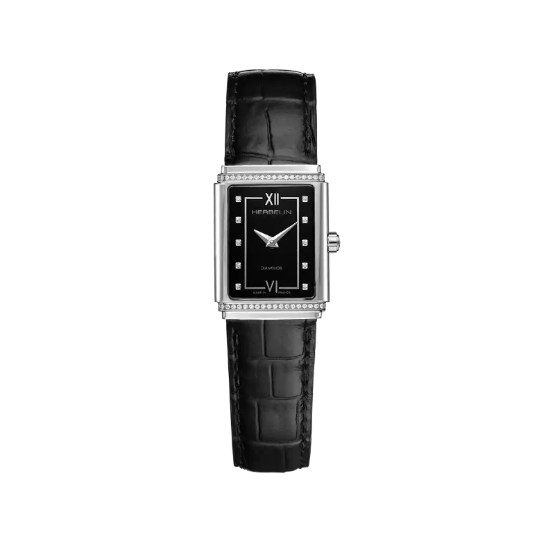 Montre Art déco cuir et Diamants 17577AP40Y84 HERBELIN