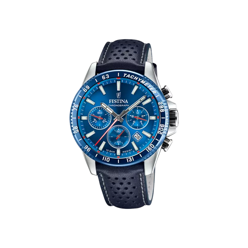 Montre Chronographe Homme Acier inoxydable et Cuir bleu foncé FESTINA F20561/3
