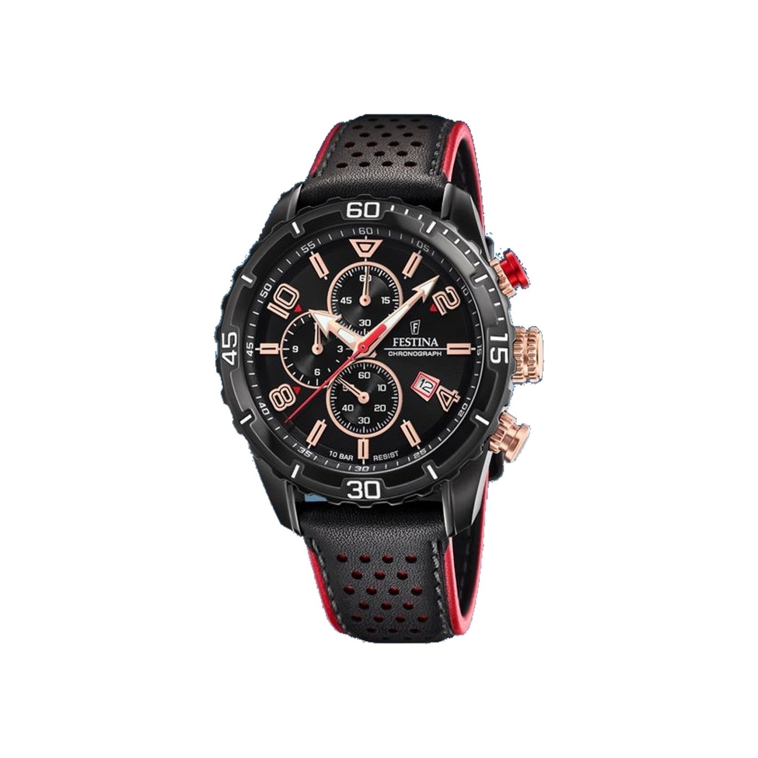 Montre Chronographe Homme, Acier inoxydable et Cuir noir FESTINA F20519/4