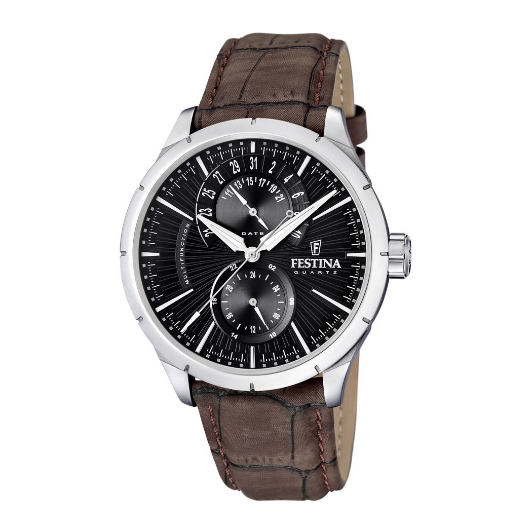 montre-rétro-homme-FESTINA-cuir-marron-et-acier-inoxydable-F16573-4 Montre Rétro Homme, Acier inoxydable et Cuir marron FESTINA F16573/4
