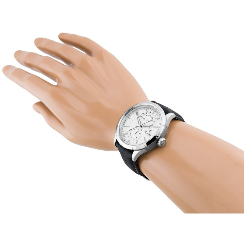 montre-rétro-homme-FESTINA-cuir-noir-et-acier-inoxydable-F16573-1-portée Montre Rétro Homme, Acier inoxydable et Cuir noir FESTINA F16573/1 portée