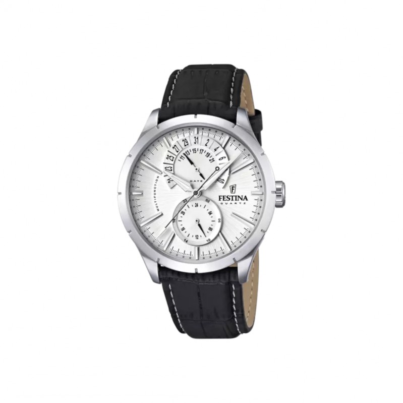 montre-rétro-homme-FESTINA-cuir-noir-et-acier-inoxydable-F16573-1 Montre Rétro Homme, Acier inoxydable et Cuir noir FESTINA F16573/1