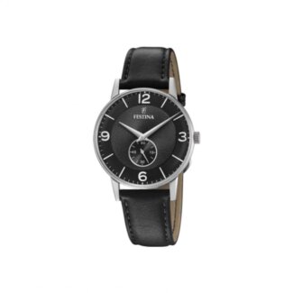 Montre Rétro Homme, Acier inoxydable et Cuir noir FESTINA F20566/4