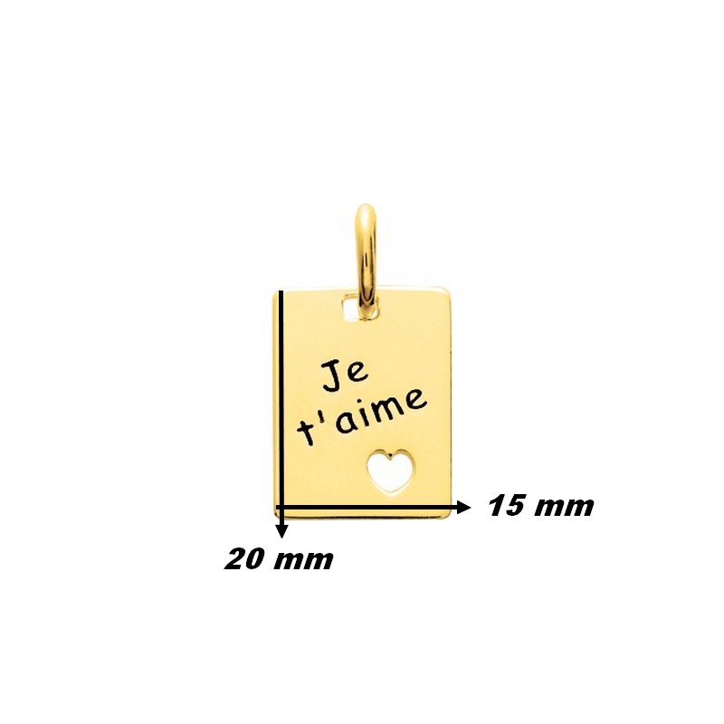 Pendentif Cœur » je t’aime » Plaqué Or ROBBEZ MASSON, dimensions