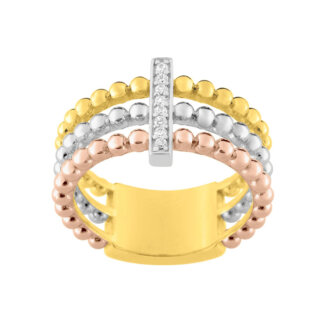 Bague Femme Plaqué Or tricolore, Oxydes de zirconium et Rhodium ROBBEZ MASSON