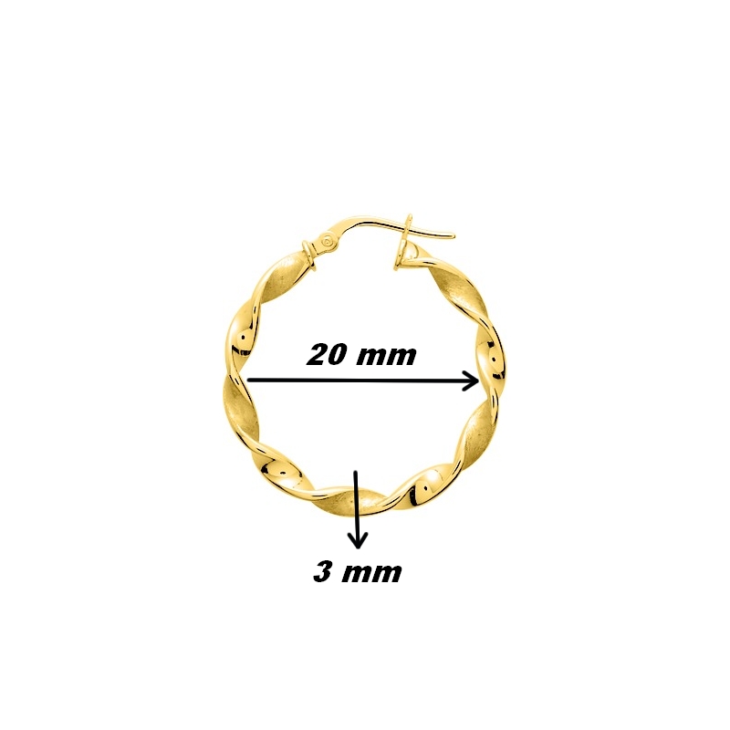 Boucles d’oreilles créoles Femme Plaqué Or vrillée ROBBEZ MASSON, dimensions
