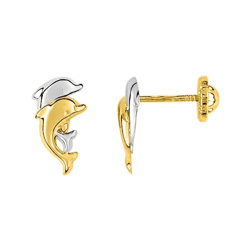 boucles-d-oreilles-enfant-or-jaune-et-blanc-750-dauphin-robbez-masson-BK205B Boucles d'oreilles Enfant Dauphin Or jaune et blanc 750/1000 ROBBEZ MASSON