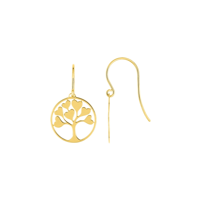 Boucles d'oreilles pendantes Arbre de vie et Cœur Plaqué Or ROBBEZ MASSON