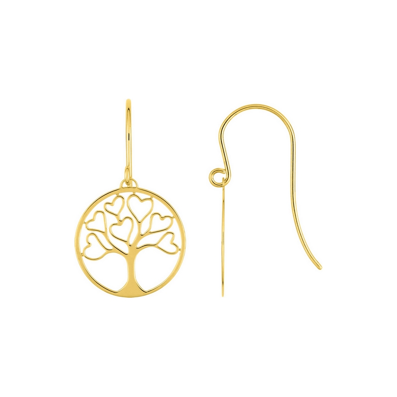 Boucles d'oreilles pendantes Arbre de vie et Cœur ajouré Femme Plaqué Or ROBBEZ MASSON