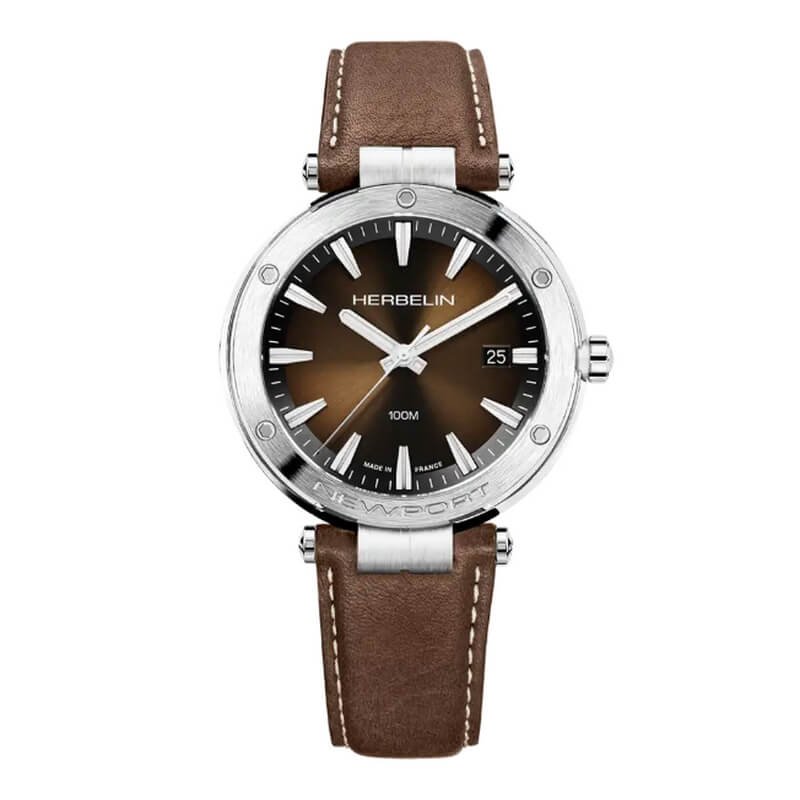Montre Homme NEWPORT HERBELIN, Acier inoxydable et Cuir marron 12288A27MA