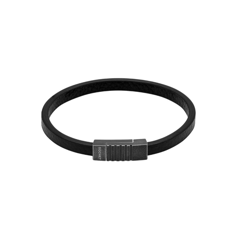 Bracelet Homme Cuir noir et Acier ROCHET HB77