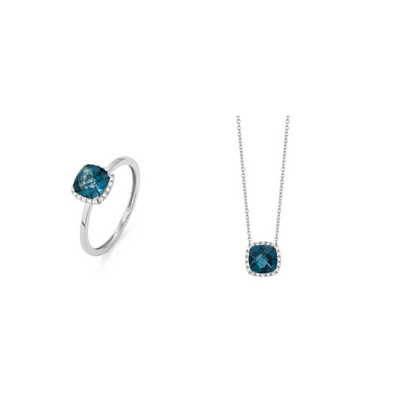 Collier Or blanc, Topaze et Diamants P8735FMNWA842 FACET, parure.