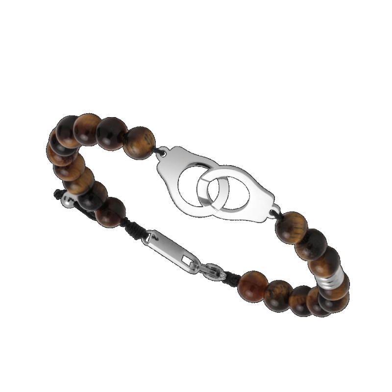 Bracelet menottes Acier œil de tigre ROCHET HB57603 Homme