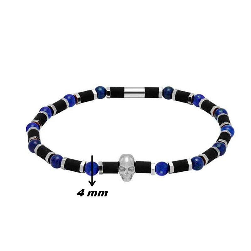 Bracelet Acier lapis Lazuli ROCHET HB55412 Homme tête de mort, dimensions.