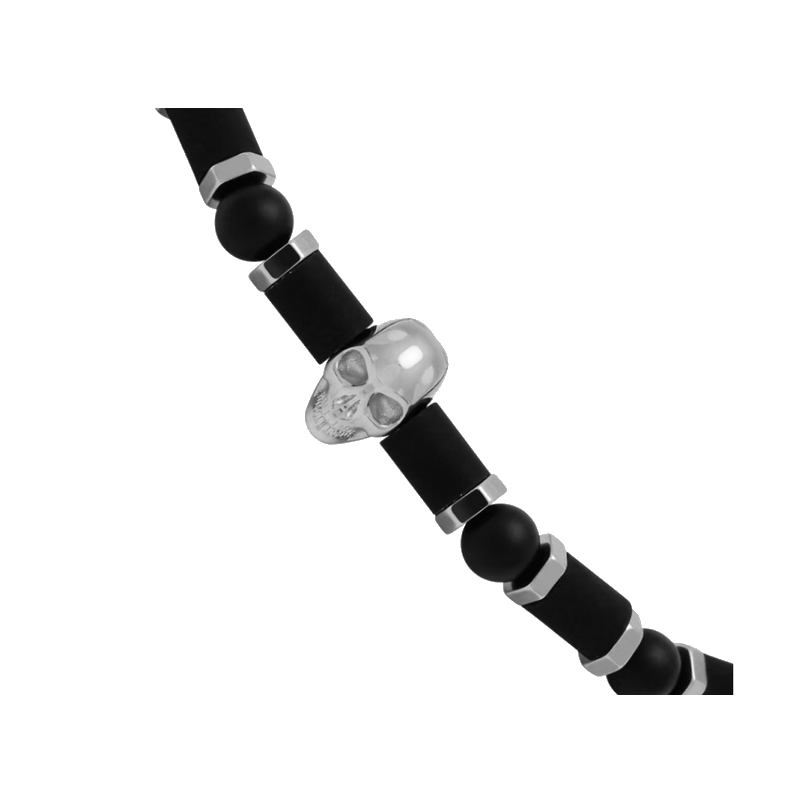 Bracelet Acier, Onyx ROCHET HB55401 Homme tête de mort, autre vue.