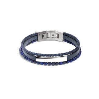 Bracelet Acier, cuir et lapis Lazuli ROCHET HB6612 Homme