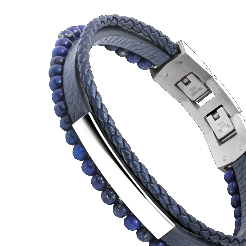 Bracelet Acier, cuir et lapis Lazuli ROCHET HB6612 Homme, autre vue.