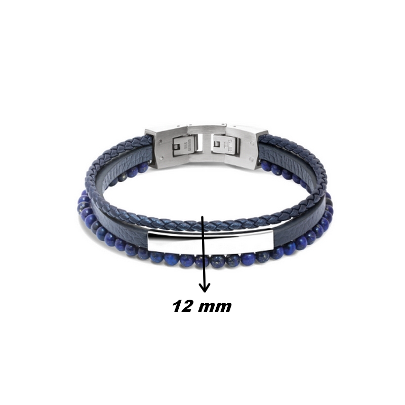Bracelet Acier, cuir et lapis Lazuli ROCHET HB6612 Homme, largeur.