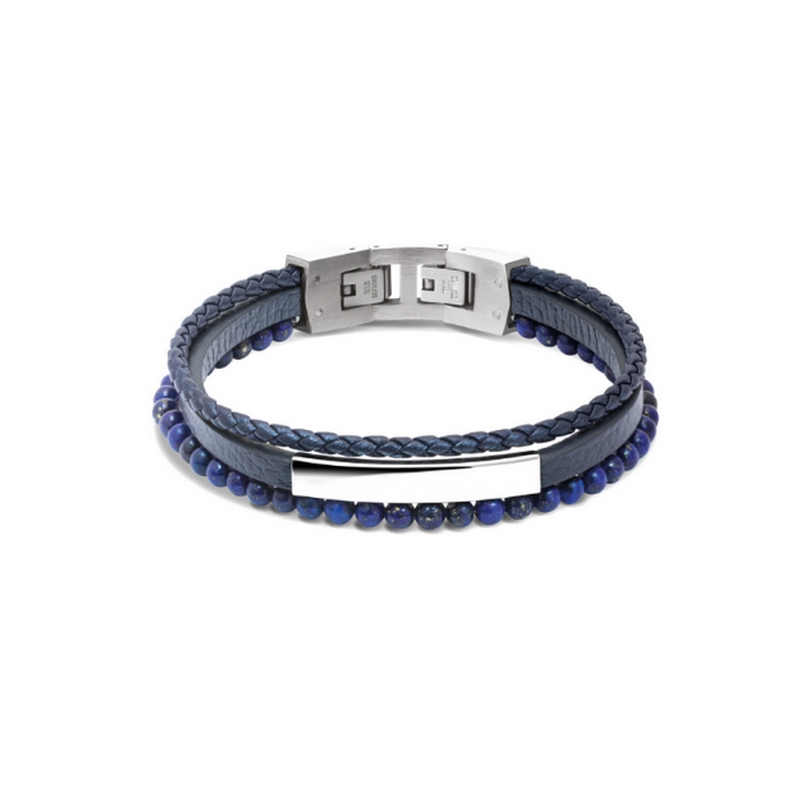 Bracelet Acier, cuir et lapis Lazuli ROCHET HB6612 Homme