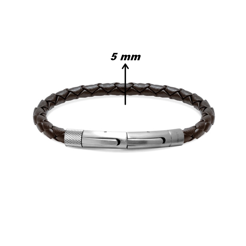 bracelet-homme-cuir-marron-et-acier-inoxydable-rochet-HB145003-largeur Bracelet Homme Cuir marron et Acier ROCHET HB145003, largeur