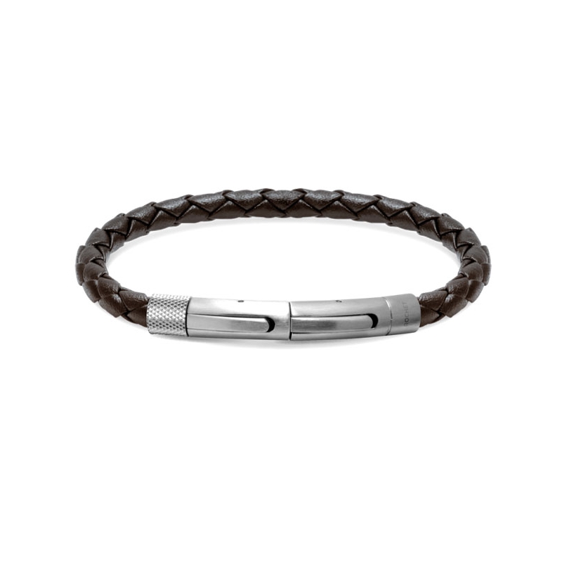bracelet-homme-cuir-marron-et-acier-inoxydable-rochet-HB145003 Bracelet Homme Cuir marron et Acier ROCHET HB145003