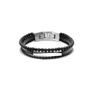 Bracelet Acier, cuir et Agate noire ROCHET HB6601 Homme, autre vue.