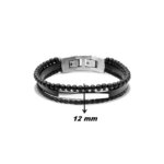 Bracelet Acier, cuir et Agate noire ROCHET HB6601 Homme, largeur
