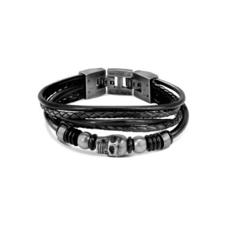 Bracelet Homme Cuir et Acier ROCHET HB6401 tête de mort
