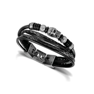 Bracelet Homme Cuir et Acier ROCHET HB6401 tête de mort, autre vue.