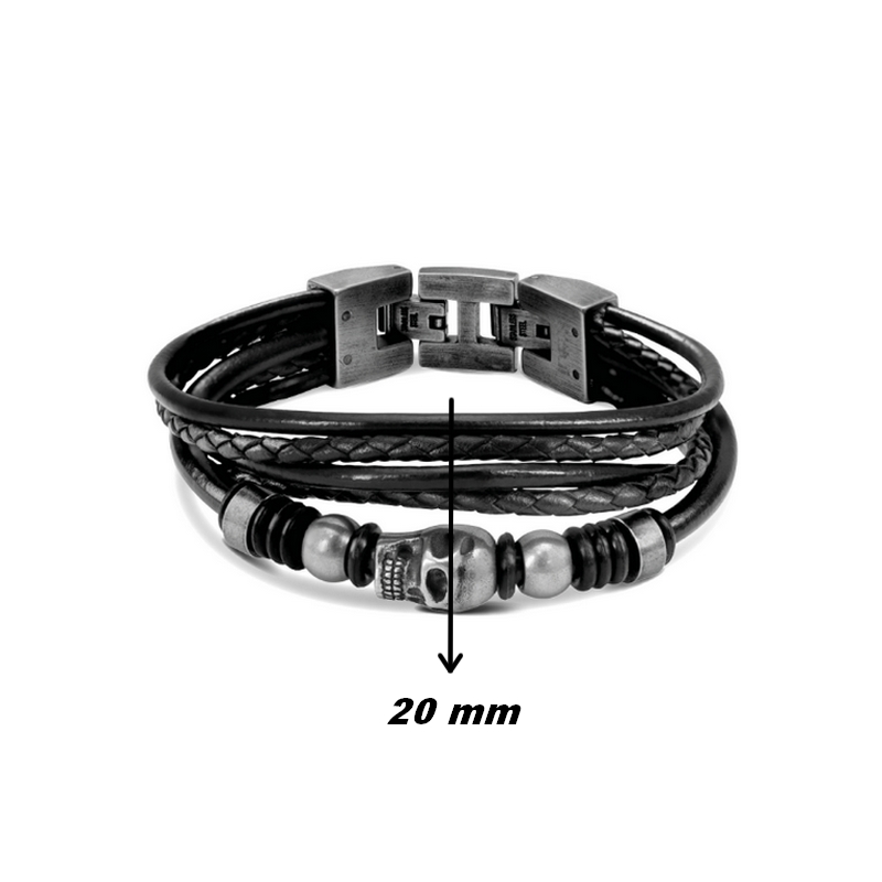 Bracelet Homme Cuir et Acier ROCHET HB6401 tête de mort, largeur.