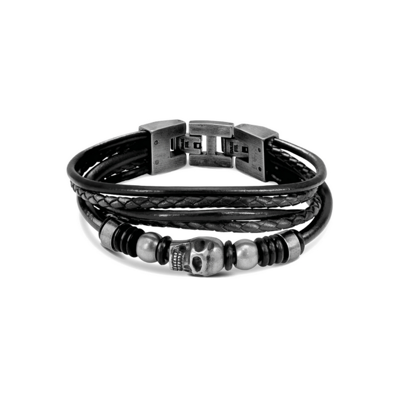 Bracelet Homme Cuir et Acier ROCHET HB6401 tête de mort