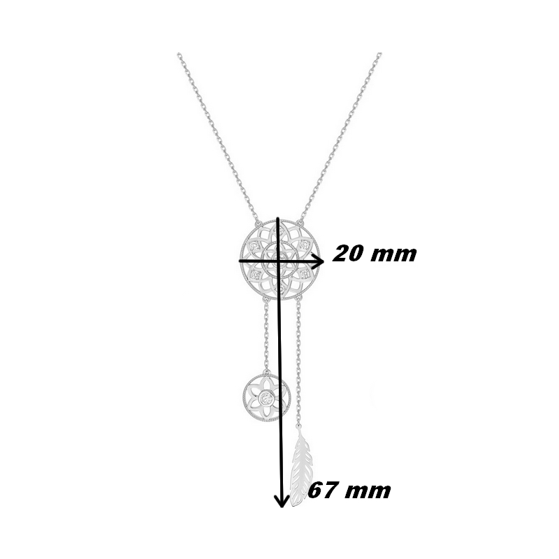 Collier Attrape rêve Argent rhodié et Oxydes de zirconium ROBBEZ MASSON, dimensions.