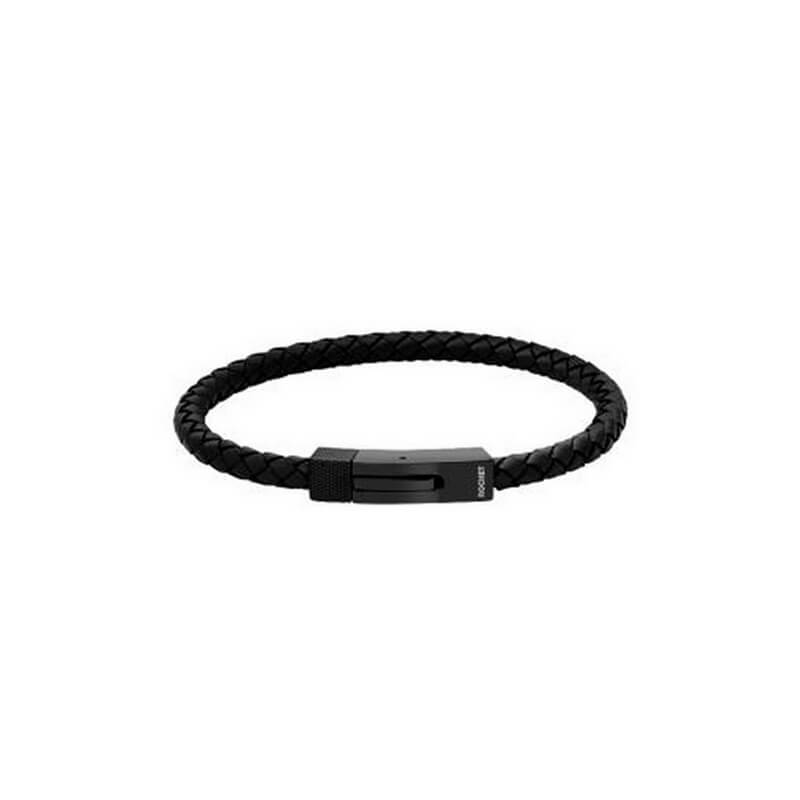 Bracelet Homme Cuir tressé et Acier noir ROCHET HB144101