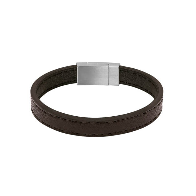 Bracelet-Homme-cuir-marron-et-Acier-ROCHET-HB78 Bracelet Cuir marron et Acier ROCHET HB78 Homme