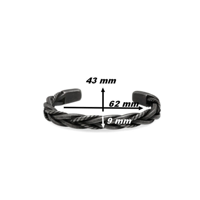 Bracelet jonc Homme tressé Acier inoxydable vieilli HBJ6900 ROCHET, dimensions.