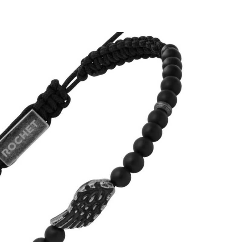bracelet-acier-inoxydable-cordon-noir-reglable-Aile-ROCHET-HB64401-autre-vue Bracelet Aile Acier vieilli et Agate noire ROCHET HB64401 Homme, autre vue.