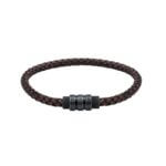 Bracelet Cuir marron tressé, cadenas et Acier ROCHET HB3685 Homme