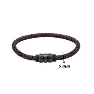 Bracelet Cuir marron tressé, cadenas et Acier ROCHET HB3685 Homme, largeur.